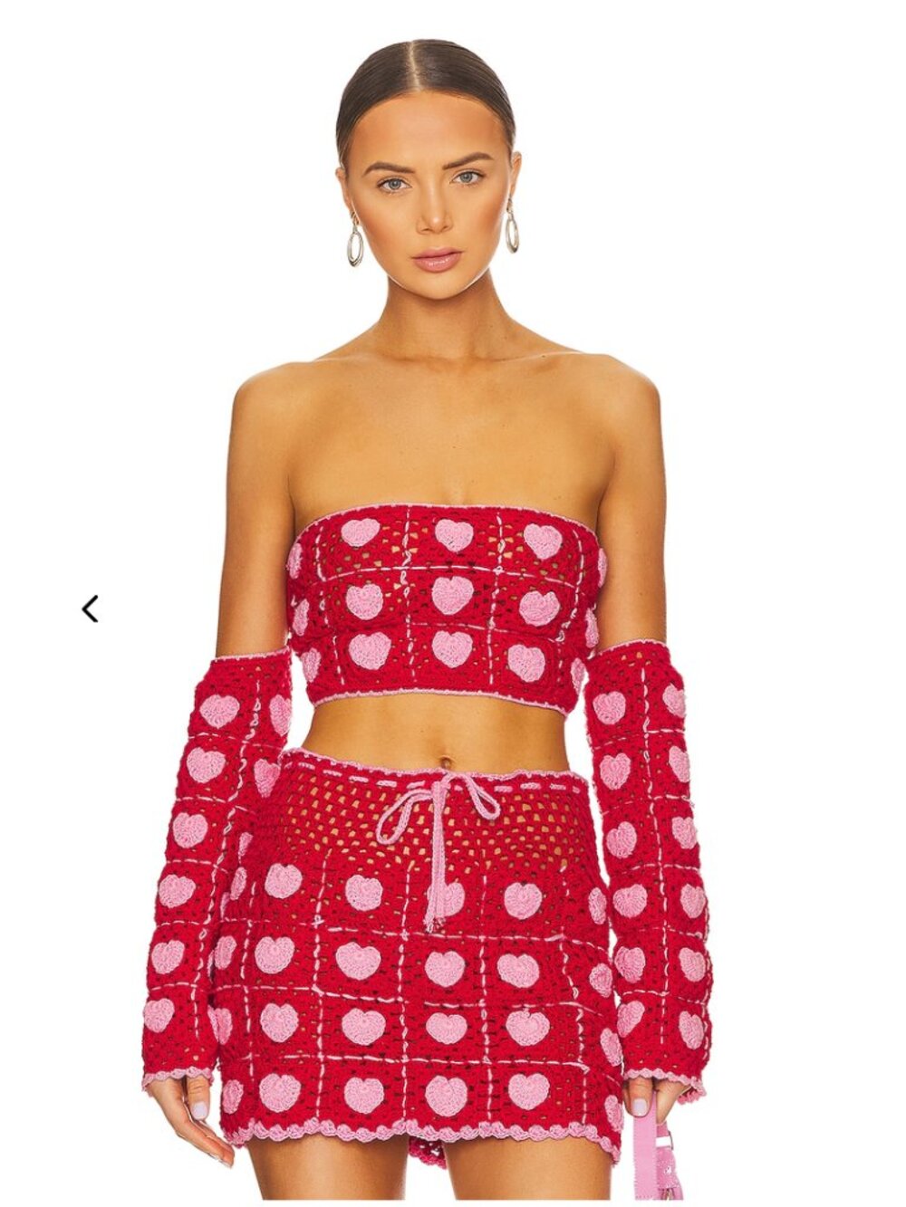 Alix Pincho Crochet Heart Mini Skirt, Red, Small